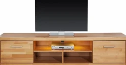 OTTO home Lowboard »Logo,200cm breit,42 cm tief, Fronten Massivholz, Kabeldurchführung« Korpus Holzwerkstoff,2 Klappen, 5 Fächer, Metallgriffe