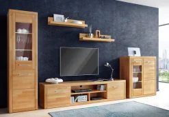 OTTO home Lowboard »Logo,200cm breit,42 cm tief, Fronten Massivholz, Kabeldurchführung« Korpus Holzwerkstoff,2 Klappen, 5 Fächer, Metallgriffe
