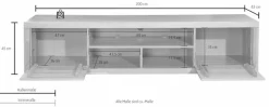 OTTO home Lowboard »Logo,200cm breit,42 cm tief, Fronten Massivholz, Kabeldurchführung« Korpus Holzwerkstoff,2 Klappen, 5 Fächer, Metallgriffe