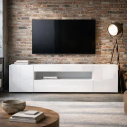 OTTO home Lowboard »LORENZO 2, TV-Board, TV-Kommode, TV-Schrank, TV-Unterschrank, TV-Möbel« Modernes lackiertes Hochglanz TV-Board, grifflos, Breite 200 cm