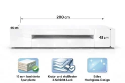 OTTO home Lowboard »LORENZO 2, TV-Board, TV-Kommode, TV-Schrank, TV-Unterschrank, TV-Möbel« Modernes lackiertes Hochglanz TV-Board, grifflos, Breite 200 cm