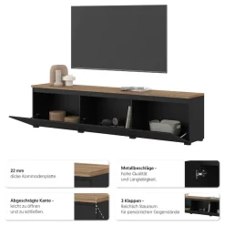 OTTO home Lowboard »Modo, Breite 200 cm, moderne grifflose TV-Kommode 3 Klappen« TV-Kommode mit viel Stauraum, TV-Bank