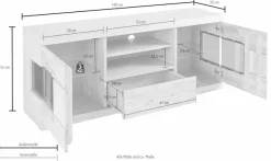OTTO home Lowboard »Ribe,140cm breit, Fronten Massivholz,6 Fächer,Kabeldurchführung« Korpus Holzwerkstoff,Glaseinsatz aus gehärtetem Glas,Böden versetzbar