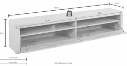 OTTO home Lowboard »Ribe,180cm breit, Fronten Massivholz,4 Fächer ,Kabeldurchführung« Holz massiv, Holzwerkstoff, Metall Griffe,2 Klappen
