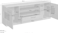 OTTO home Lowboard »Ribe,160cm breit,55cm hoch,Oberplatte Eiche massiv« Eiche massiv,Melamin in Salbeigrün,schwarze Metall Griffe