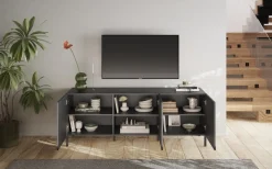 OTTO home Lowboard »Snake, TV-Möbel, TV-Schrank, Media-Board, Breite 181 cm, viel Stauraum« mit Siebdruck-Front, 3 Türen, bodenstehend, stilvoll & funktional