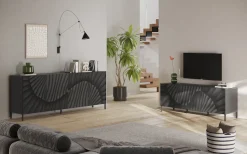 OTTO home Lowboard »Snake, TV-Möbel, TV-Schrank, Media-Board, Breite 181 cm, viel Stauraum« mit Siebdruck-Front, 3 Türen, bodenstehend, stilvoll & funktional