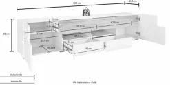 OTTO home Lowboard »Toledo,Breite 209cm, trendige TV-Schrank mit dekorative Fräsungen« TV-Board ohne Beleuchtung, TV-Kommode mit viel Stauraum