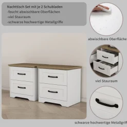 OTTO home Nachtkommode »Emmilia Nachttisch Set im Landhaus Design« Schlafzimmer Kommoden Nachschrank im 2er Set, 2 Stk. tlg. 2 Schubladen je Nachttisch - viel Stauraum im Schlafzimmer