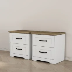 OTTO home Nachtkommode »Emmilia Nachttisch Set im Landhaus Design« Schlafzimmer Kommoden Nachschrank im 2er Set, 2 Stk. tlg. 2 Schubladen je Nachttisch - viel Stauraum im Schlafzimmer