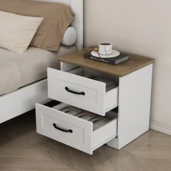 OTTO home Nachtkommode »Emmilia Nachttisch Set im Landhaus Design« Schlafzimmer Kommoden Nachschrank im 2er Set, 2 Stk. tlg. 2 Schubladen je Nachttisch - viel Stauraum im Schlafzimmer
