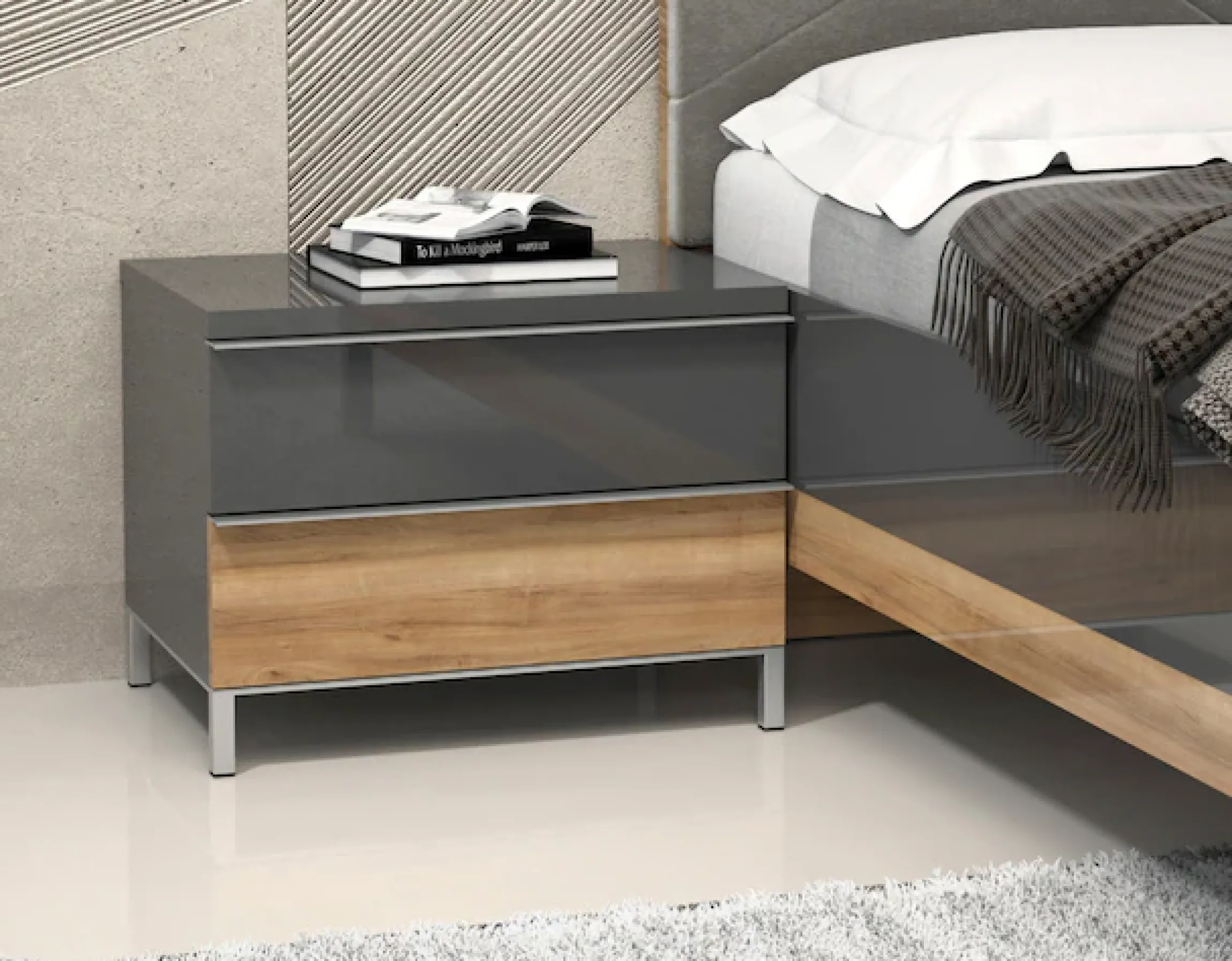 OTTO home Nachtkonsole »Onyx, Nachttisch mit 2 oder 3 Schubladen, UV Lackierung Hochglanz« mit Soft-Close-Funktion, Maße (B/T/H) 56/41/43 oder 59cm