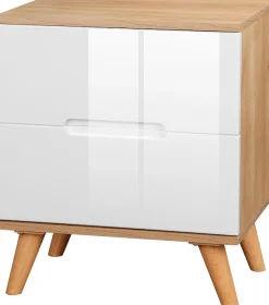 OTTO home Nachtschrank »Lund Nachttisch Beistellschrank Kommode mit Hochglanzfronten« Nachtkommode mit 2 Schubladen Bestseller im skandinavischem Design