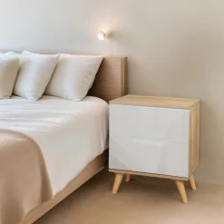 OTTO home Nachtschrank »Lund Nachttisch Beistellschrank Kommode mit Hochglanzfronten« Nachtkommode mit 2 Schubladen Bestseller im skandinavischem Design