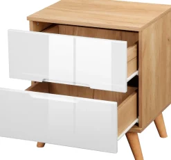 OTTO home Nachtschrank »Lund Nachttisch Beistellschrank Kommode mit Hochglanzfronten« Nachtkommode mit 2 Schubladen Bestseller im skandinavischem Design