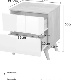 OTTO home Nachtschrank »Lund Nachttisch Beistellschrank Kommode mit Hochglanzfronten« Nachtkommode mit 2 Schubladen Bestseller im skandinavischem Design
