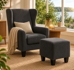 OTTO home Ohrensessel »CHILLY, Cord-Bezug, Sessel mit Hocker« Set, bestehend aus Sessel und Hocker, 2 Stk. tlg. Unser Dauertiefpreis