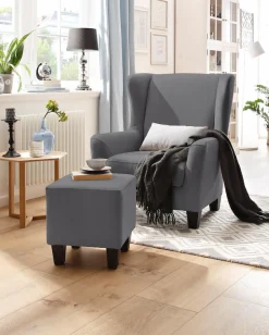 OTTO home Ohrensessel »CHILLY, Microfaser-Bezug, Sessel mit Hocker« Set, bestehend aus Sessel und Hocker, 2 Stk. tlg. Unser Dauertiefpreis