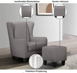 OTTO home Ohrensessel »CHILLY, Microfaser-Bezug, Sessel mit Hocker« Set, bestehend aus Sessel und Hocker, 2 Stk. tlg. Unser Dauertiefpreis