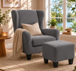OTTO home Ohrensessel »CHILLY, Microfaser-Bezug, Sessel mit Hocker« Set, bestehend aus Sessel und Hocker, 2 Stk. tlg. Unser Dauertiefpreis