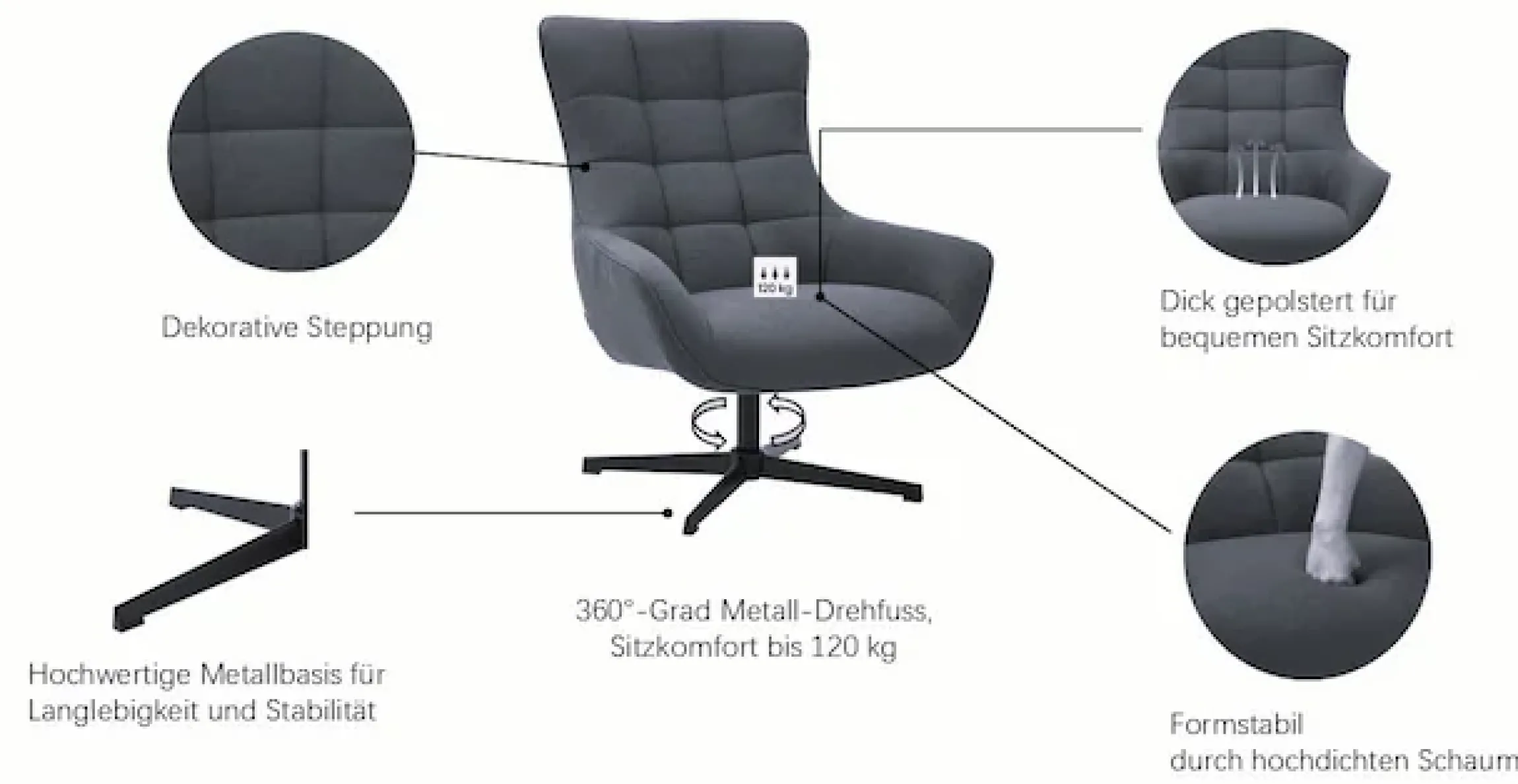 OTTO home Ohrensessel »LEMOORE - OTTO. Verlässliche Qualität.« Relaxsessel, TV-Sessel, 360° Grad drehbar, Feinstruktur