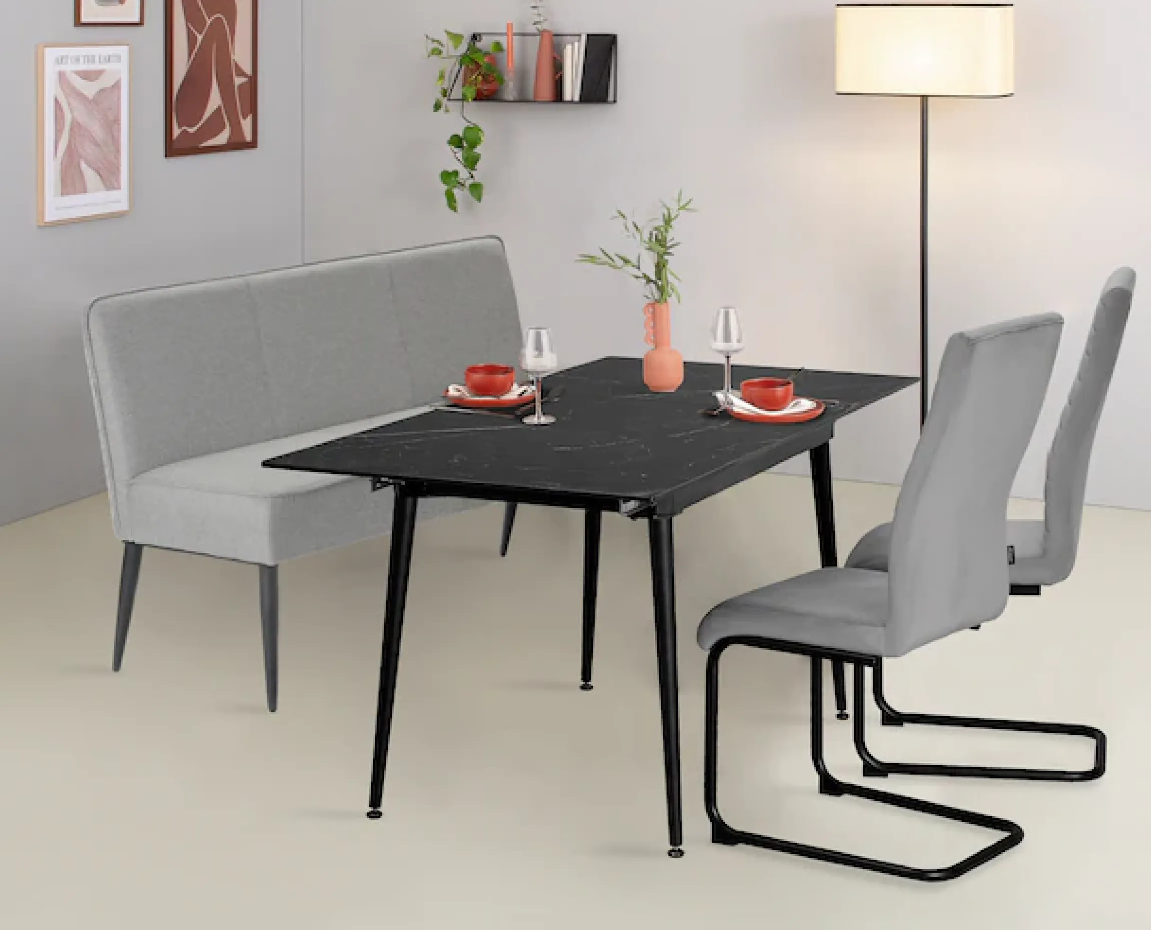 OTTO home Polsterbank »Lenzrose,« Esszimmerbank, Bank,,mit Taschenfederkern, schwarzes Metallgestell, Breite 142 cm