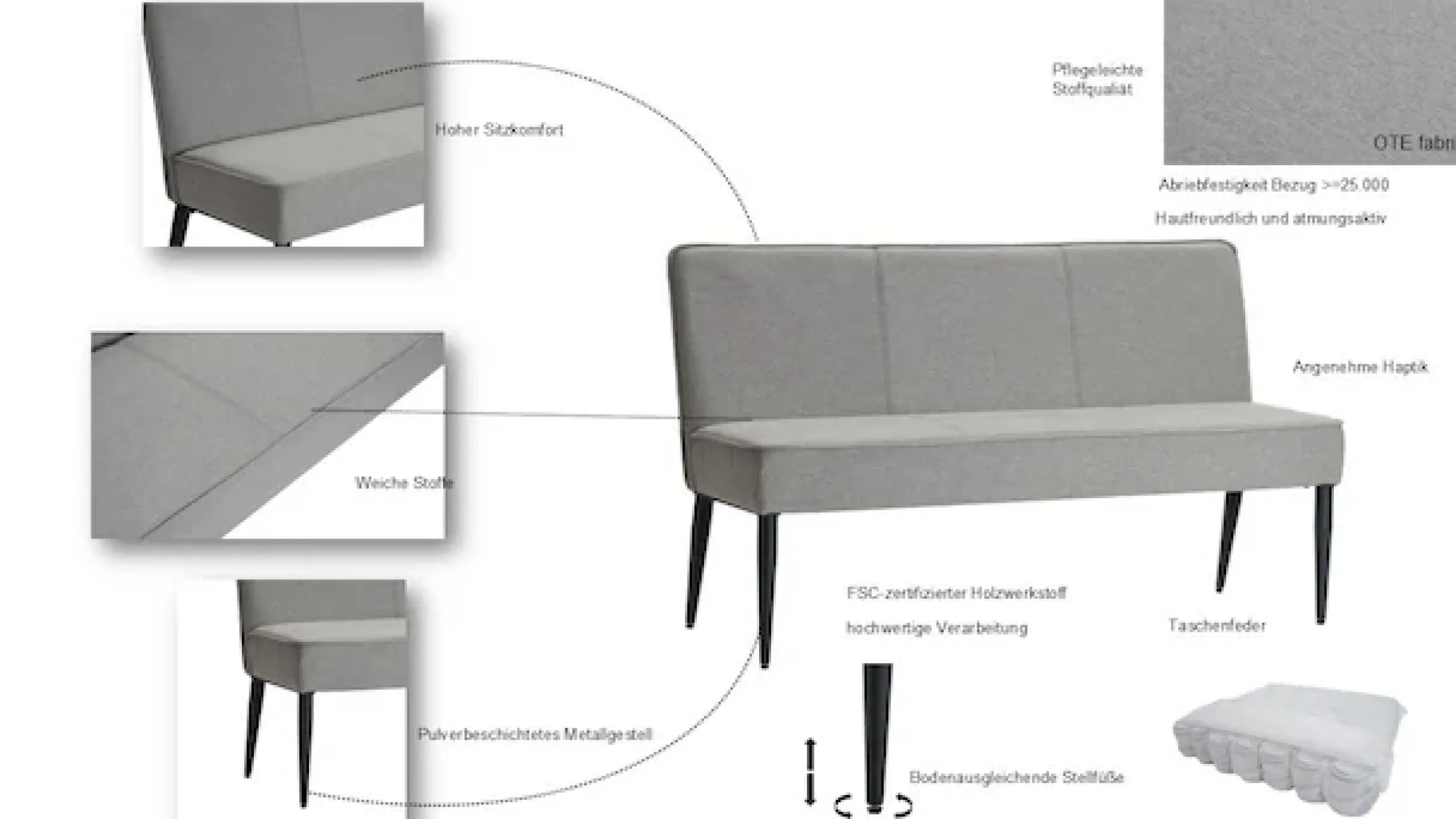 OTTO home Polsterbank »Lenzrose,« Esszimmerbank, Bank,,mit Taschenfederkern, schwarzes Metallgestell, Breite 142 cm
