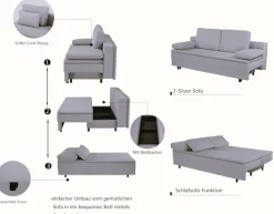 OTTO home Schlafsofa »JANNIKO Feinstruktur, Breite: 193 cm, Liegefläche 124x193 cm« mit Bettfunktion & Bettkasten, Matten-Polsterung