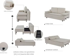 OTTO home Schlafsofa »JANNIKO Cord, Breite: 193 cm, Liegefläche 124x193 cm, softer Cord« mit Bettfunktion & Bettkasten