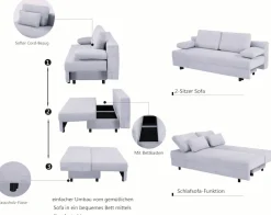 OTTO home Schlafsofa »ONNIKO Cord, Breite: 192 cm, Liegefläche 121x192 cm, softer Cord-Bezug« mit Bettfunktion & Bettkasten