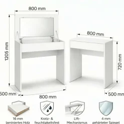 OTTO home Schminktisch »Trympo 7, Kosmetiktisch, Frisiertisch, Schminkkommode, Toilettentisch« Schminktisch mit Spiegel und Stauraum, Breite 80cm