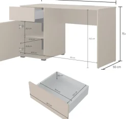 OTTO home Schreibtisch »Cross, Breite 130 cm, praktischer Computertisch« Bürotisch mit 1 Schublade und Tür, Tischplatte mit Kabeldurchführung