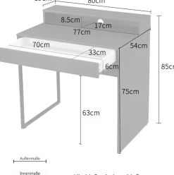 OTTO home Schreibtisch »Moid, Computertisch in modernem Design« Breite 80 cm, mit Schublade, Kabeldurchlass & Metallkufe