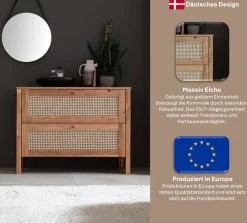 OTTO home Schubkastenkommode »Hällevik, Kommode, Aufbewahrung, mit 2 geräumige Schubladen, Scandi« 1 Stk. tlg. Schubladenfronten mit Wiener Geflecht, massive Eiche, Soft-Close
