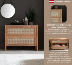 OTTO home Schubkastenkommode »Hällevik, Kommode, Aufbewahrung, mit 2 geräumige Schubladen, Scandi« 1 Stk. tlg. Schubladenfronten mit Wiener Geflecht, massive Eiche, Soft-Close