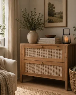 OTTO home Schubkastenkommode »Hällevik, Kommode, Aufbewahrung, mit 2 geräumige Schubladen, Scandi« 1 Stk. tlg. Schubladenfronten mit Wiener Geflecht, massive Eiche, Soft-Close