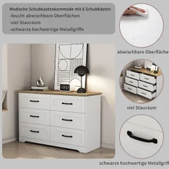 OTTO home Schubkastenkommode »Emmilia Sideboard Schubladenschrank Wäscheschrank im Landhaus Design« Scandi Design mit 6 Schubladen für viel Stauraum im Schlafzimmer,Schrankkommode in hochwertiger Qualität