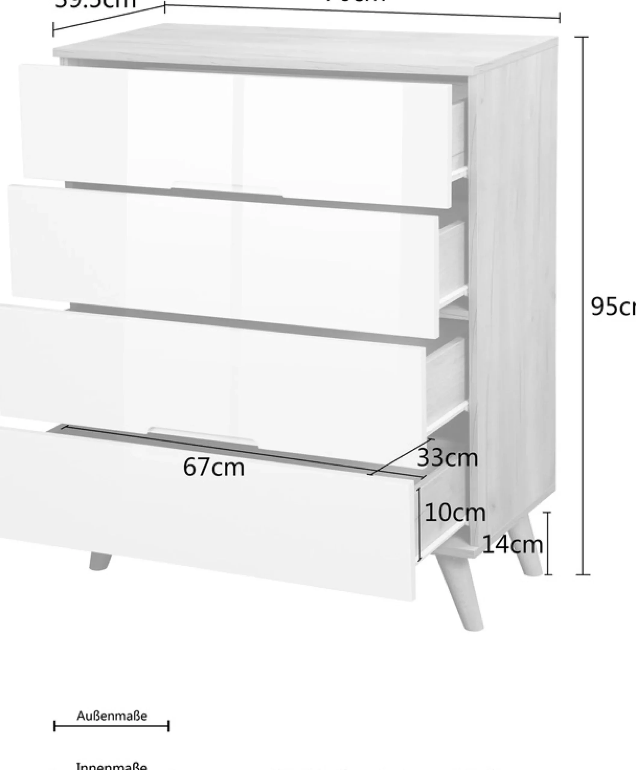 OTTO home Schubkastenkommode »Lund Schlafzimmerschrank Wäscheschrank mit hochglänzenden Fronten« Kommode mit 4 Schubladen für viel Stauraum,Schlafzimmerkommode Bestseller im skandinavischem Design