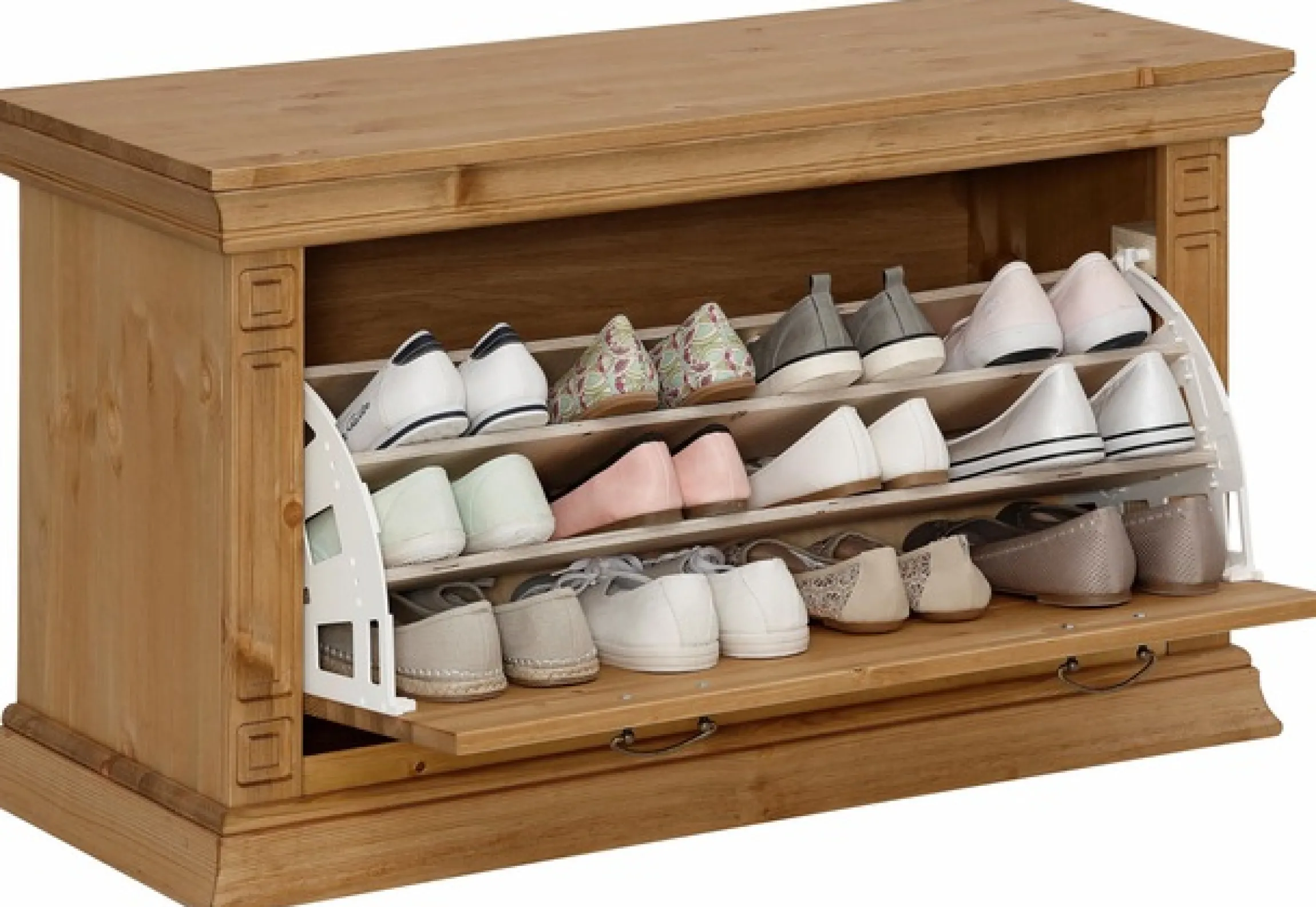 OTTO home Schuhbank »Vinales mit Messinggriffen im Jugendstil, Platz für ca. 12 Paar Schuhe« Messinggriffe im Jugendstil, Zierleiste und eleganter Sockel
