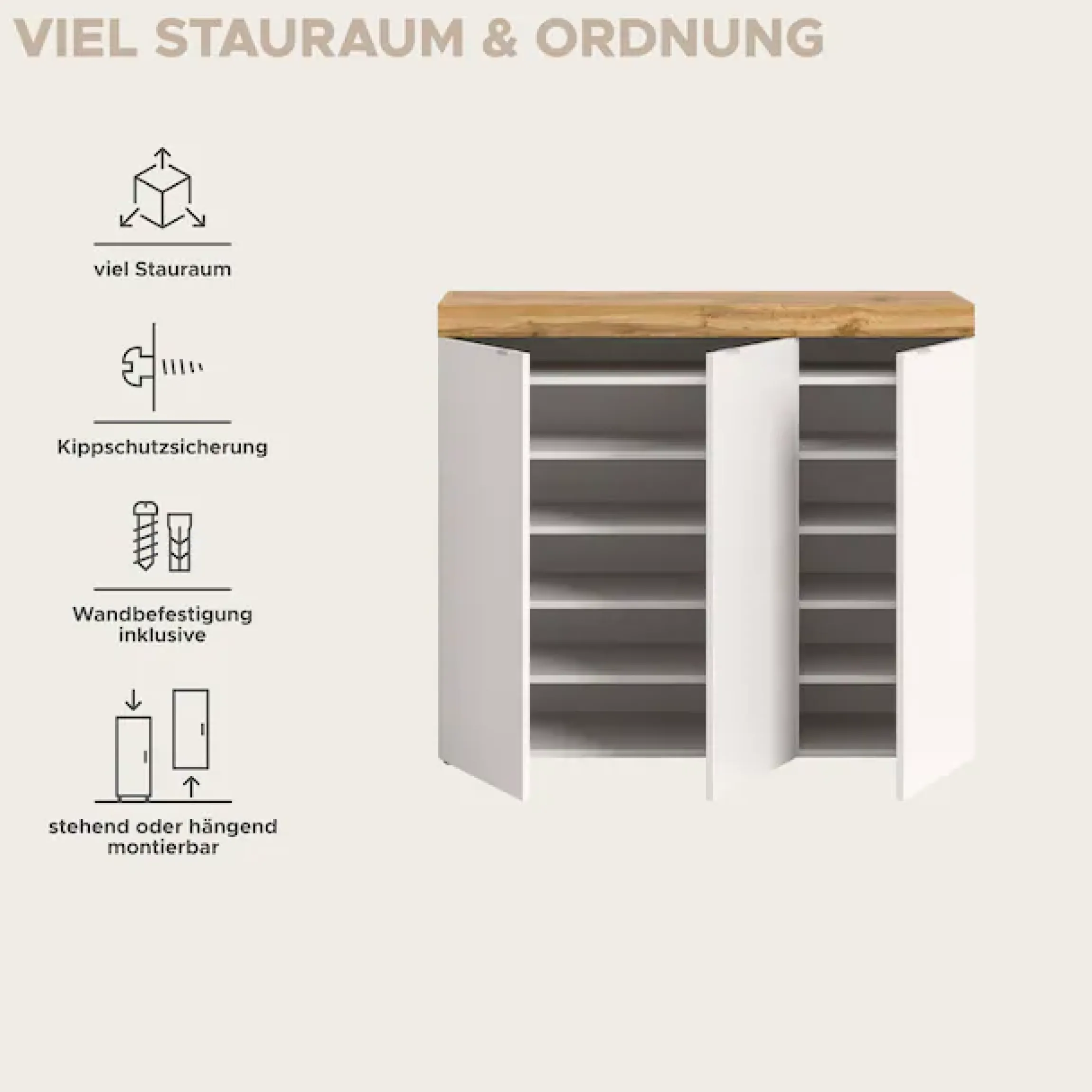 OTTO home Schuhschrank »MAMBO II, Breite 115 cm, 3 Türen, 10 Einlegeböden« 1 Stk. tlg. Schuhschrank, Schuhkommode, Flur, Diele