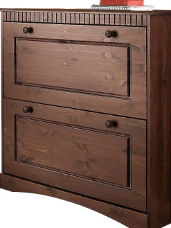 OTTO home Schuhschrank »Rustic« aus massiver Kiefer, 2 Schuhklappen, für 6-8 Paar, Kassettenoptik