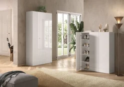 OTTO home Schuhschrank »SMILE Breite 95 cm, Höhe 184 cm, Schuhregal mit 7 Ebenen,« Schuhkommode in Weiss Hochglanz Lack