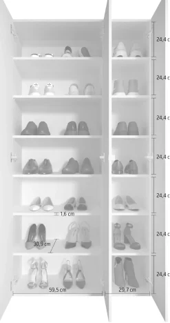 OTTO home Schuhschrank »SMILE Breite 95 cm, Höhe 184 cm, Schuhregal mit 7 Ebenen,« Schuhkommode in Weiss Hochglanz Lack