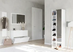 OTTO home Schuhschrank »SMILE Breite 104 cm, 2 Klappen, komplett Weiß Hochglanz lackiert,« Schuhkipper hängend o. stehend montierbar, 4 Fächer, Metallgriffe