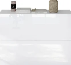 OTTO home Schuhschrank »SMILE Breite 104 cm, 2 Klappen, komplett Weiß Hochglanz lackiert,« Schuhkipper hängend o. stehend montierbar, 4 Fächer, Metallgriffe