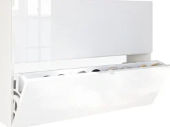 OTTO home Schuhschrank »SMILE Breite 104 cm, 2 Klappen, komplett Weiß Hochglanz lackiert,« Schuhkipper hängend o. stehend montierbar, 4 Fächer, Metallgriffe