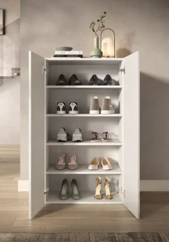 OTTO home Schuhschrank »SMILE Breite 63 cm, Höhe 114 cm, Schuhregal mit 5 Ebenen,« Schuhkommode in Weiss Hochglanz Lack