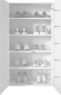 OTTO home Schuhschrank »SMILE Breite 63 cm, Höhe 114 cm, Schuhregal mit 5 Ebenen,« Schuhkommode in Weiss Hochglanz Lack