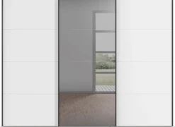 OTTO home Schwebetürenschrank »Schlafzimmerschrank Kleiderschrank Schrank Garderobe FERRIS« In 3 Ausstattungen BASIC/CLASSIC/PREMIUM, in Breiten 271 cm,Mitteltür mit hochwertigem Grauspiegel MADE IN GERMANY