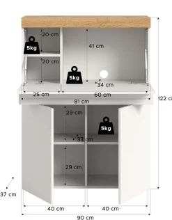 OTTO home Sekretär »MAMBO, TOPSELLER!, Höhe 122cm, 2 Türen, 1 Schubkasten, 1 Klappe« Home-Office-Schreibtisch, PC-Schrank, Schreibtisch, Office